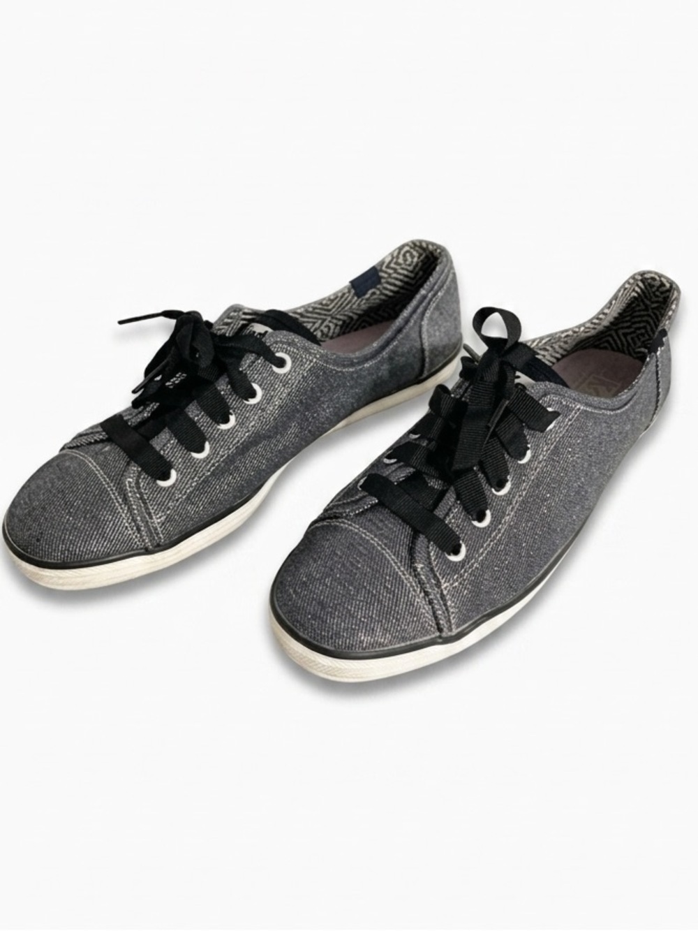 Keds Silver Metallic Low Top Glitter Women Casual Sneaker Grosgrain Ribbon Laces